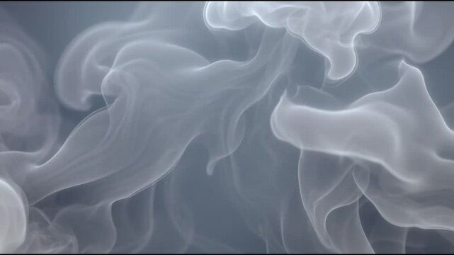 Mist waves flowing smoothly across a cool gray background with translucent white and silver layers creating a calm ethereal abstract cinematic atmosphere