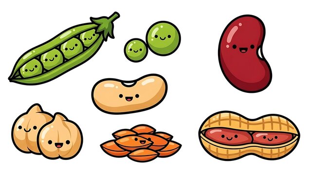 Colorful Cartoon Vegetables and Fruits Illustration.