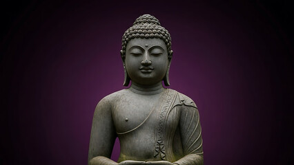 Serene buddha statue against dark purple background