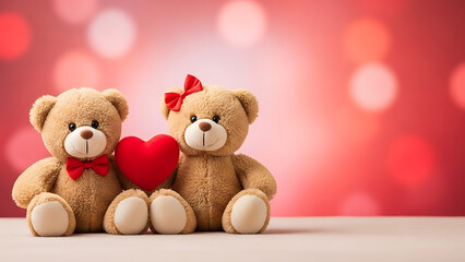 Cute teddy bears holding heart on valentine day