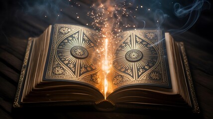Open book revealing mystical energy