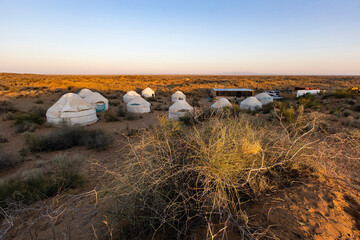 Nurata, Uzbekistan - 14 August 2025: yurta tent camp in the desert © eyeworld