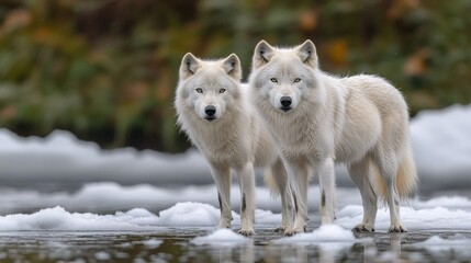 Obraz premium Two arctic wolves on ice