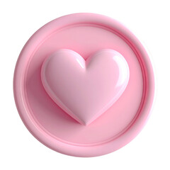 Glossy Pink Heart Shape on Round Platform with Transparent Background