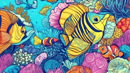Vibrant coral reef scene with colorful fish. Underwater paradise. Stock photo