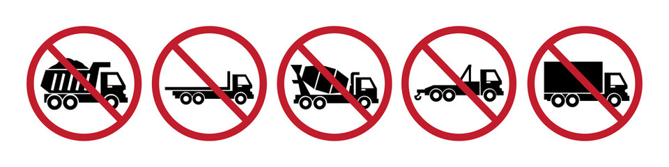 No Truck Traffic Signs Set with Various Truck Types Vector Icon. © Ezra