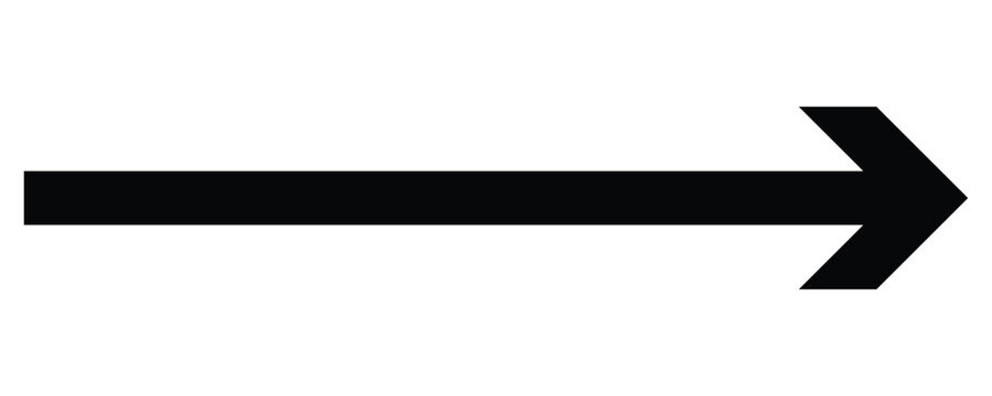 A Long arrow icon. Vector of trendy long arrow pointing right in flat style.  Large arrow pointing vector . Bold  long arrows. Vector illustration on white background. Black long arrow icon vector.