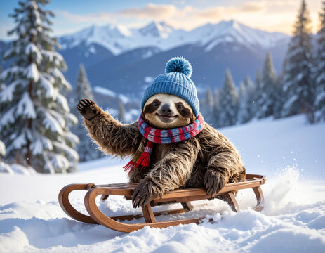 Faultier fährt Schlitten