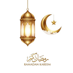 Golden ramadan decorations isolated on transparent background