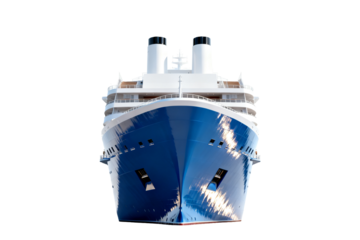 Blue and White Cruise Ship Bow View