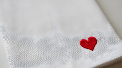 Fototapeta premium Close up of white fabric with a small red heart embroidery