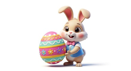 Adorable Easter Bunny with Decorated Egg - A Festive Celebration.