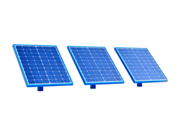 Three Blue Solar Panels on White Background