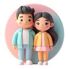 Obraz premium Cartoon Couple With Pastel Circle Background And Transparent Backdrop
