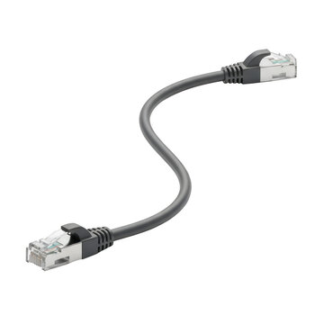 High-speed Cat6 Ethernet network cable with RJ45 connectors isolated on transparent background
