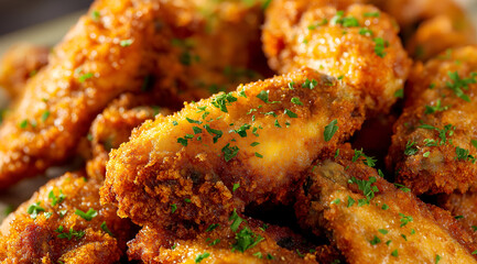 Deliciously crispy fried chicken wings garnished with fresh parsley, perfect for appetizers, gatherings, or game nights. A must-try comfort food treat.