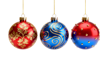 Three Colorful Christmas Baubles Hanging for Decoration