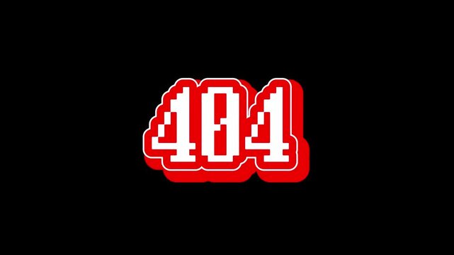 8-bit pixel art red 404 error text on black background. looped animation 4k 30fps