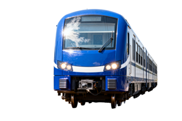 Modern Blue Commuter Train on White Background