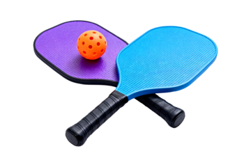 Two Pickleball Paddles with Ball on White Background