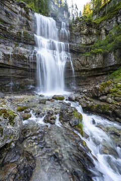 Cascata di Mezzo waterfall, long exposure, Vallesinella, Brenta, Trentino, Italy
