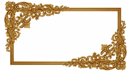 Ornate golden frame isolated on transparent background