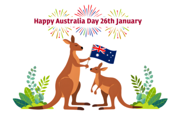 Celebrating australia day with kangaroos isolated on transparent background