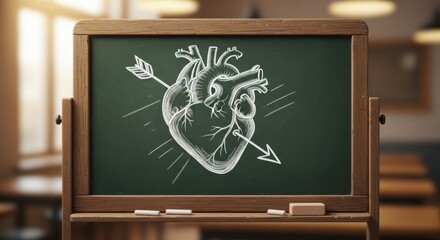 Anatomical Heart with Arrow on Chalkboard - Love and Anatomy.