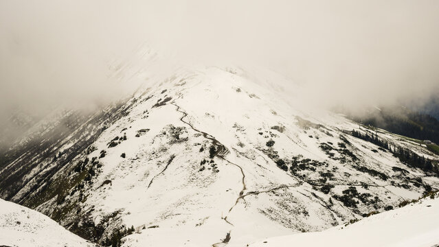 Another onset of winter in May, hiking trail from the Kanzelwandbahn mountain station to the Fellhorn, Allg&auml;u Alps, Bavaria, Germany