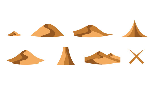 Collection of stylized desert sand dunes and abstract shapes in flat design