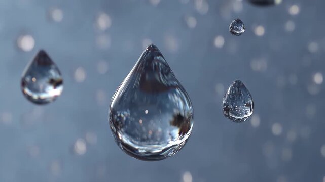 Water droplets falling from the sky, creating a serene atmosphere and enhancing the natural landscape below.