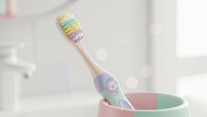 Pastel children's toothbrush in bathroom