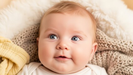 Smiling baby looking up against soft texture background