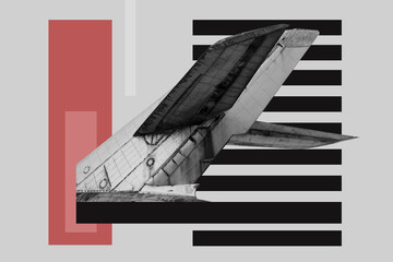 Collage with a detail of an old abandoned plane	