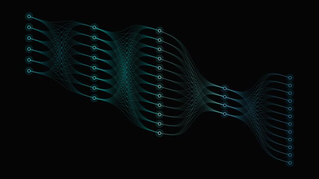Cyan Cyber Technology Network Background in 4K, Futuristic Glowing Data Connections, Abstract High Tech Loop for Cloud Computing, AI Systems and Enterprise Software Projects