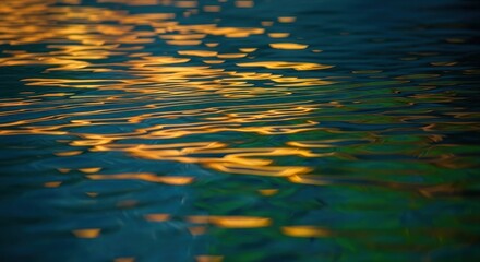 Abstract Water Surface with Golden Reflections and Dark Tones.