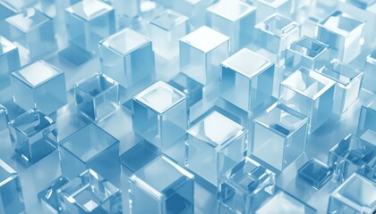 Obraz premium A futuristic cityscape composed of numerous transparent blue cubes in a repeating pattern
