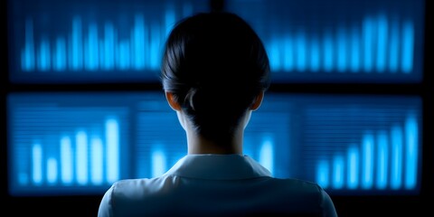 Manager Reviewing Digital Report on Computer in Connected Office Environment