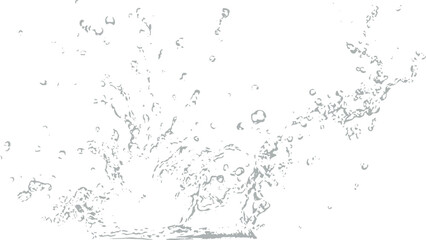 Clear water splash isolated on white background. High speed liquid motion with droplets and dynamic flow. Fresh transparent splash effect for clean design and concepts.
