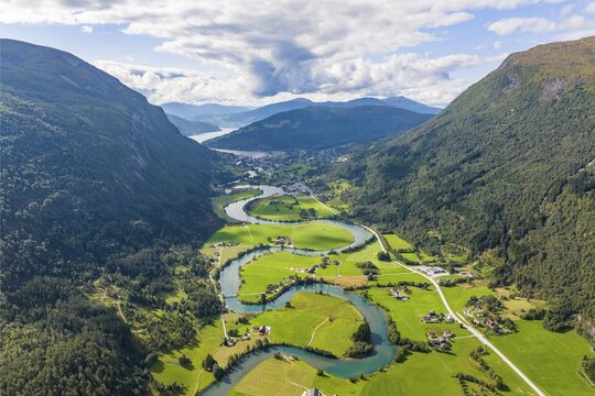 Meandering river Stryneelva, Stryn, Norway
