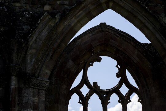 Window, Melrose Abbey Ruin, Melrose, Borders District, Scotland, United Kingdom