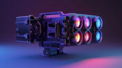 AI camera with multiple sensor array, thermal imaging lens, RGB camera, depth sensor, lidar module, all clearly visible, technical specification callouts