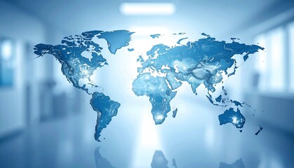 Abstract world map pattern with gentle highlights, global healthcare focus