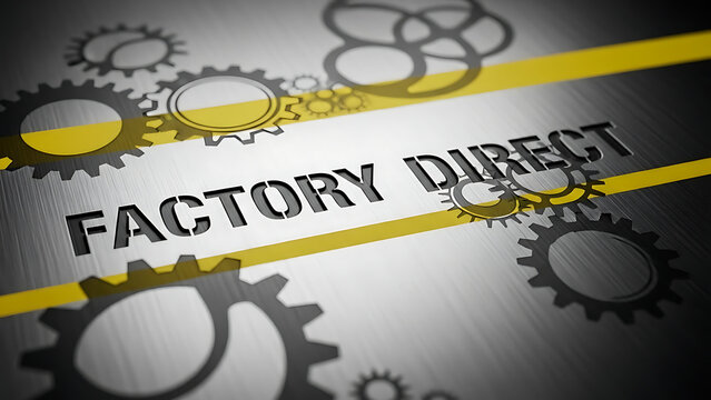 Factory Direct Business Concept with Gears and Industrial Metal Texture