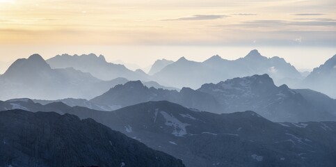 Evening Mood Silhouettes Dramatic Mountain