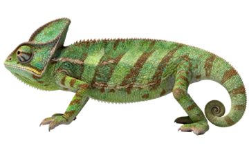 Green Chameleon with Brown Stripes Closeup