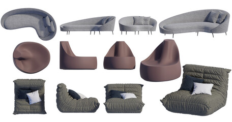 3D render of modern minimalist furniture on a transparent background