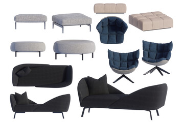 3D render of modern minimalist furniture on a transparent background