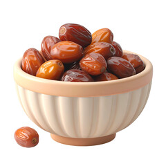 Bowl Full of Fresh Brown Dates on Transparent Background
