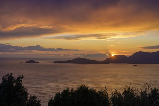 Sunset over the Bay of La Spezia, Monte Marcello, Province of La Spezia, Italy